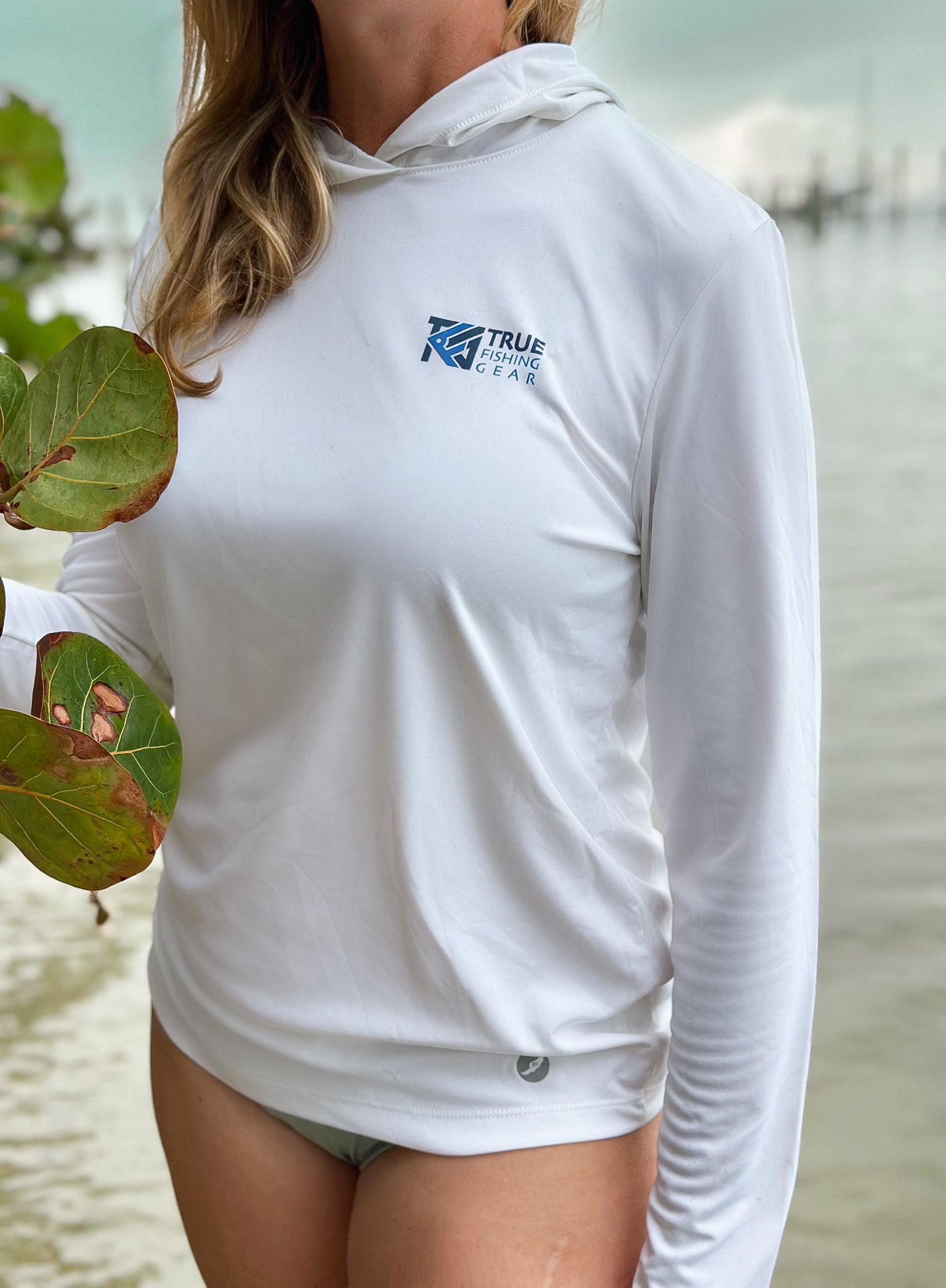 Front view of white unisex fishing shirt for anglers