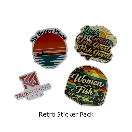 Retro-style sticker pack with various designs on a white background